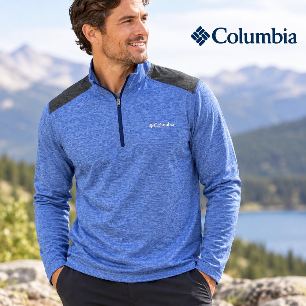 Columbia 1/4 Zip Pullover Mens M Blue Omni-Wick Hiking Athletic Top Long Sleeve